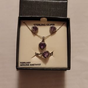 Sterling Silver February Amethyst 3 Piece Ring Set